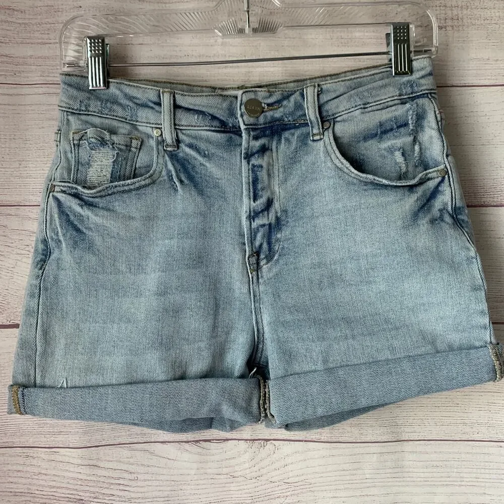 Risen Los Angeles Denim Jean Shorts Light Washed Distressed Size 7/28